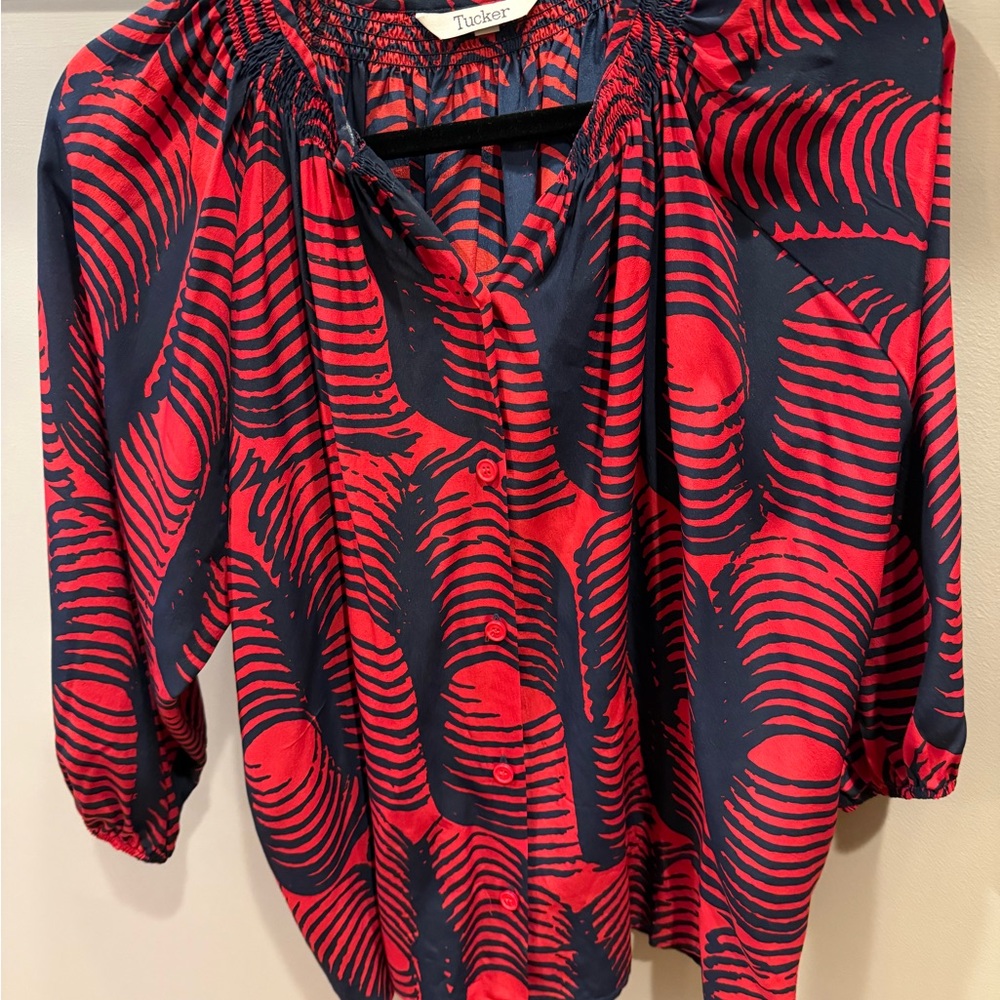 Tucker Women's Vibrant Red and Navy Blouse